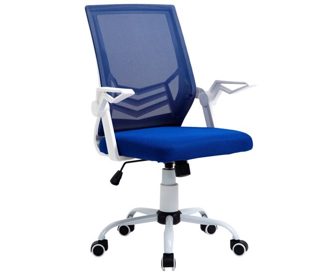 Vinsetto cadeira de escritório ergonômica cadeira de escritório giratória com altura ajustável apoio para os braços dobrável suporte lombar e encosto transpirável 62,5x55x94-104cm bleu
