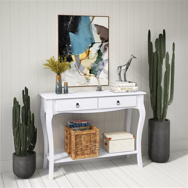 Homcom Mesa Tipo Consola Para Sala De Estar Consola Para Entrada Com 2 Gavetas E Prateleira Inferior 100X33x75cm Branco