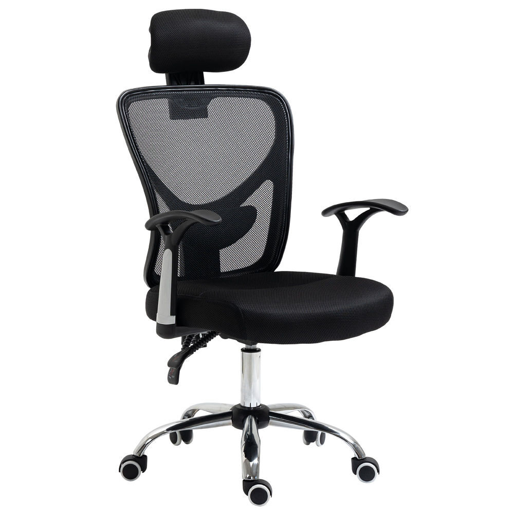 Vinsetto cadeira de escritório ergonômica cadeira de escritório giratória com altura ajustável função reclinável apoio para a cabeça e suporte lombar 65x67x108-118cm noir