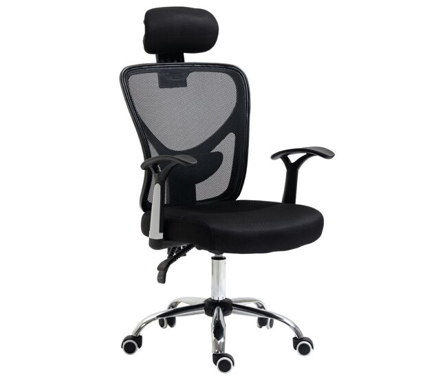 Vinsetto cadeira de escritório ergonômica cadeira de escritório giratória com altura ajustável função reclinável apoio para a cabeça e suporte lombar 65x67x108-118cm noir