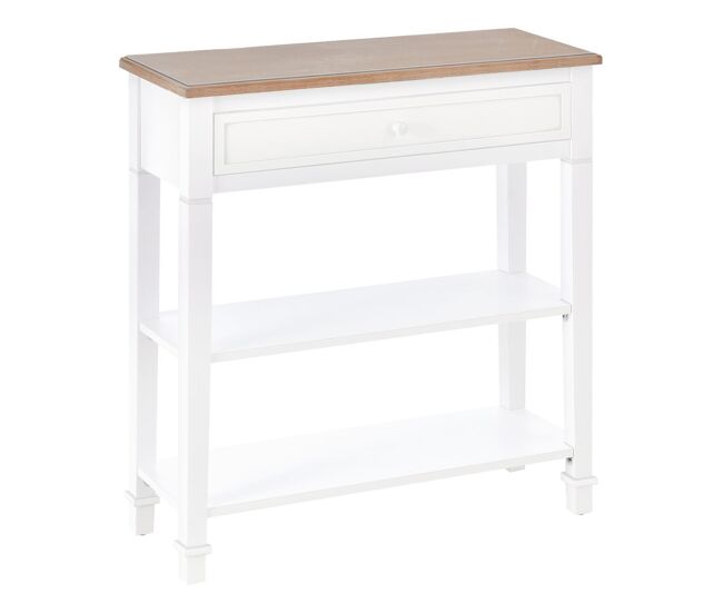 Homcom mesa consola estilo rétro consola para sala de estar corredor com 2 prateleiras e 1 gaveta 75,6x27,5x80,5 cm branco e madeira
