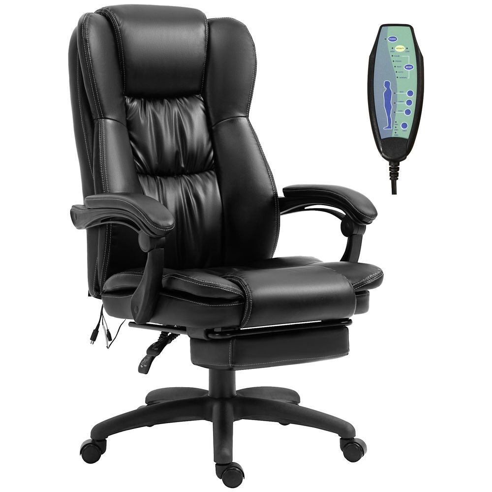 Vinsetto cadeira de escritório giratória cadeira de escritório com altura ajustável 6 pontos de massagem controle remoto e apoio para os pés retrátil 68,5x68,5x113-121cm noir