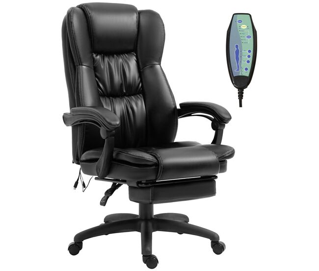 Vinsetto cadeira de escritório giratória cadeira de escritório com altura ajustável 6 pontos de massagem controle remoto e apoio para os pés retrátil 68,5x68,5x113-121cm noir