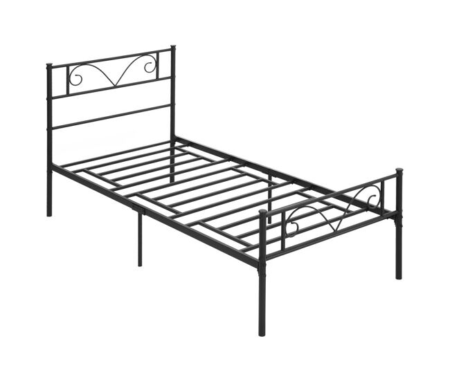 Homcom estrutura de cama individual de metal 31cm para colchão 90x190cm com cabeceira com forma de mariposa estrutura de cama com espaço em baixo de