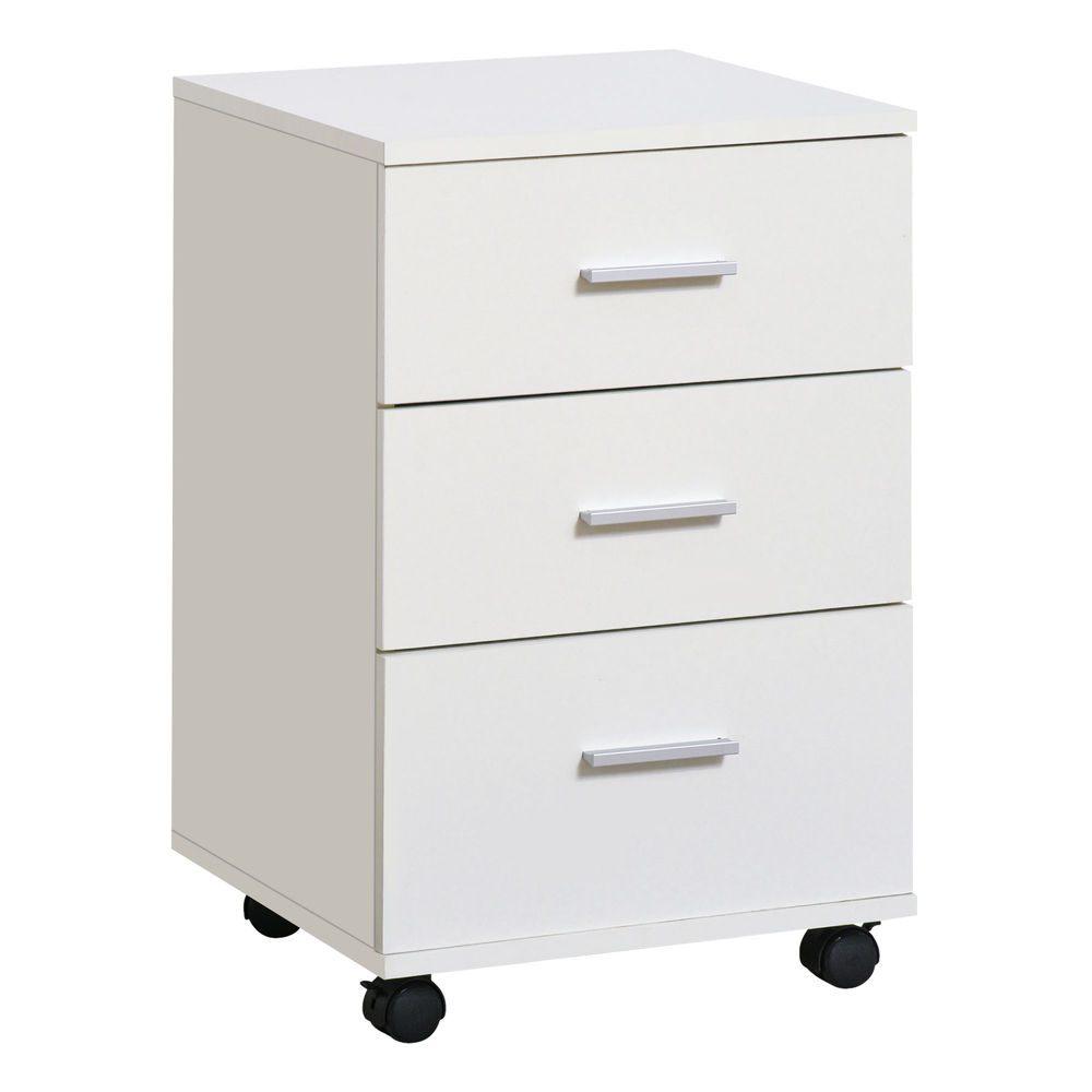 Vinsetto bloco de gavetas para escritório móvel de arquivos com 3 gavetas 4 rodas e fechadura com 2 chaves para escritório secretária casa 40x40x61,5 cm blanc