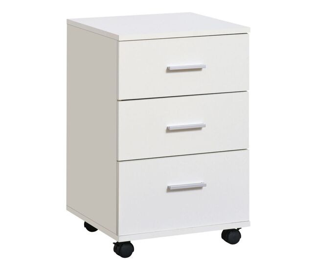 Vinsetto bloco de gavetas para escritório móvel de arquivos com 3 gavetas 4 rodas e fechadura com 2 chaves para escritório secretária casa 40x40x61,5 cm blanc