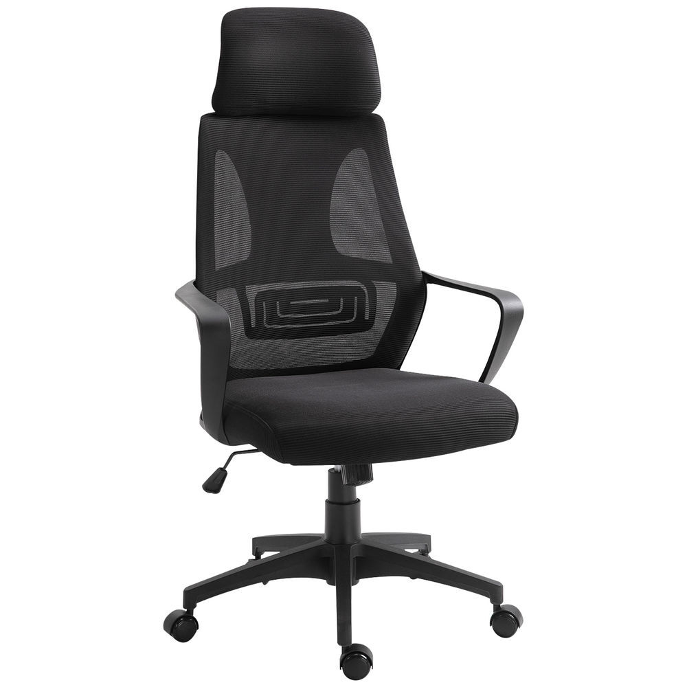 Vinsetto cadeira de escritório ergonômica cadeira de mesa inclinável ajustável em altura com encosto de braço encosto de cabeça 5 rodas suporta até 120 kg 64x58x116-126 cm noir