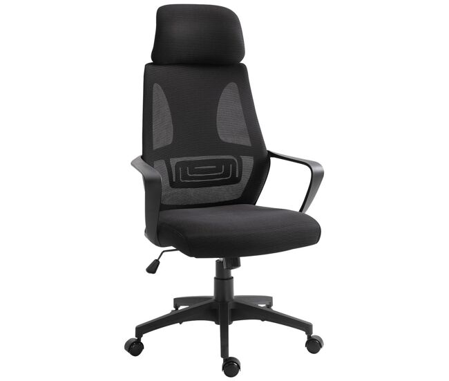 Vinsetto cadeira de escritório ergonômica cadeira de mesa inclinável ajustável em altura com encosto de braço encosto de cabeça 5 rodas suporta até 120 kg 64x58x116-126 cm noir