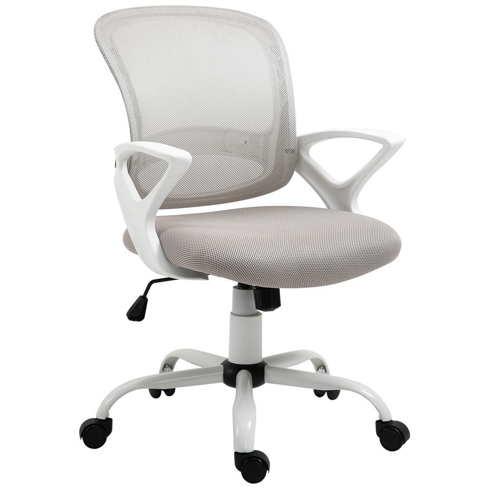 Vinsetto cadeira de oficina ergonômica cadeira de escritório basculante com altura ajustável assento giratório 360° suporte lombar e malha transpirável 61x61x89-99cm gris e blanc