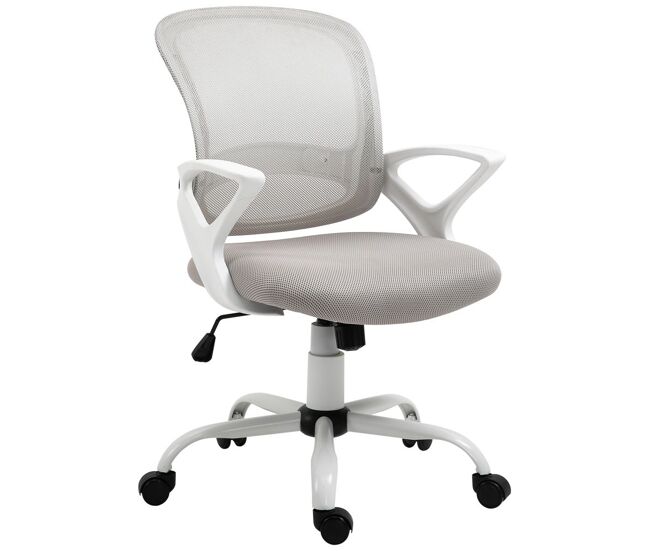 Vinsetto cadeira de oficina ergonômica cadeira de escritório basculante com altura ajustável assento giratório 360° suporte lombar e malha transpirável 61x61x89-99cm gris e blanc