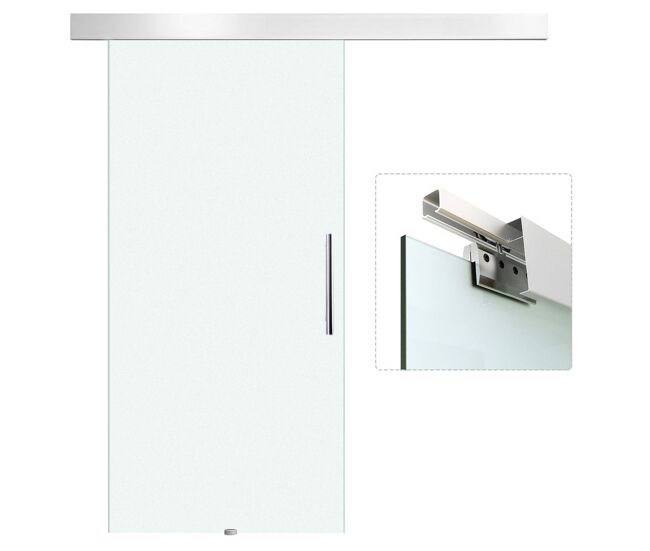 Homcom porta de correr de vidro 102,5x205 cm porta de correr de vidro com trilho translúcida