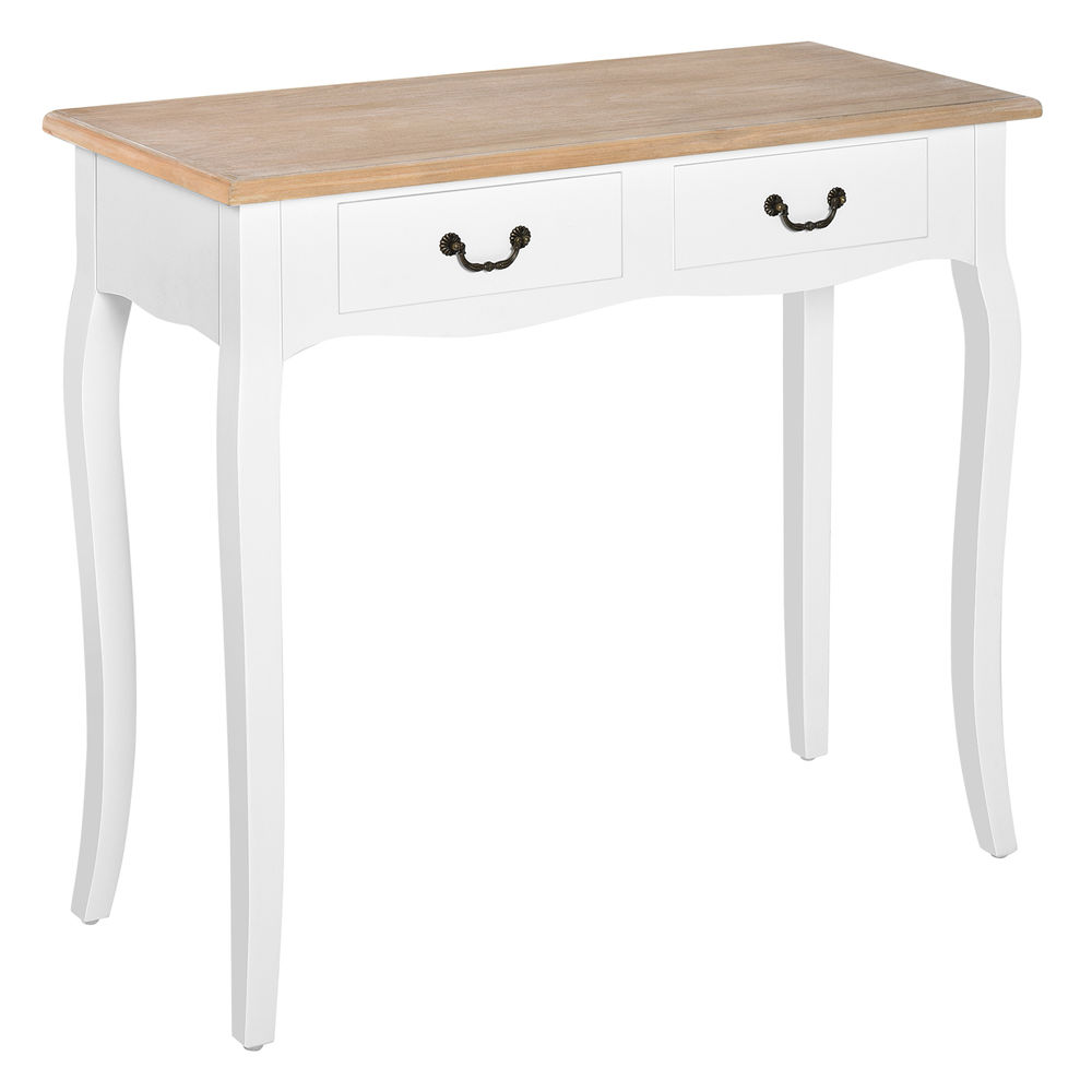 Homcom Mesa Consola Mesa Auxiliar Com 2 Gavetas Para Entrada Corredor Sala De Estar 87X34x78,5Cm E Madeira Branco