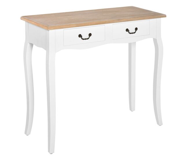 Homcom mesa consola mesa auxiliar com 2 gavetas para entrada corredor sala de estar 87x34x78,5cm branco e madeira