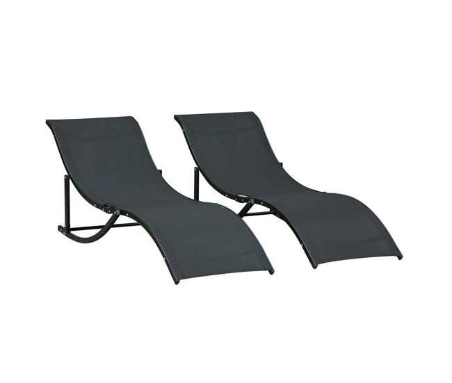 Outsunny 2 espreguiçadeiras dobráveis ergonômicas em forma de s com estrutura de alumínio textilene para piscina terraço jardim 165x61x63 cm preto