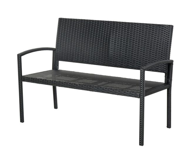 Outsunny banco de jardim 2 lugares mobília de jardim ao ar livre terraço 2 lugares rattan sintético carga 320kg 122x60x85 cm estrutura de acier