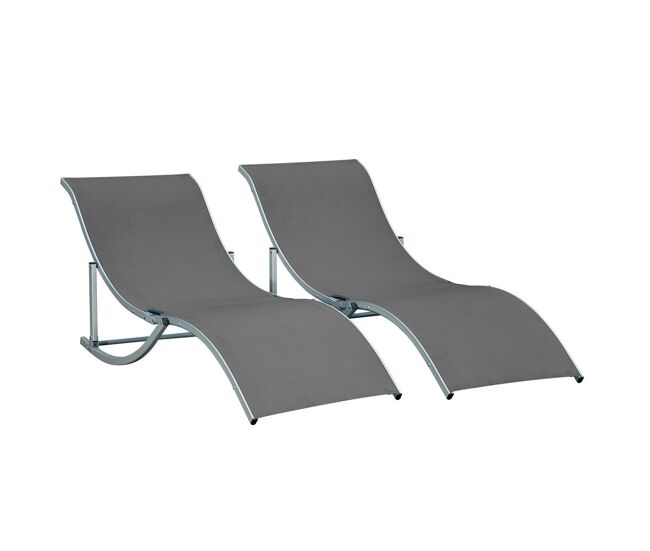 Outsunny conjunto 2 espreguiçadeiras ergonômicas dobráveis em forma de s com estrutura de alumínio textilene para piscina pátio jardim e varanda