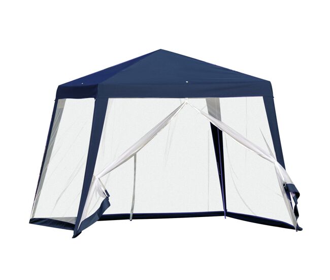 Outsunny tenda de jardim 3x3m tenda com 4 partes laterais rede mosquiteira com zíper proteção uv para patio azul