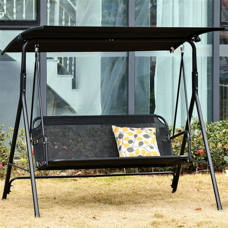Outsunny baloiço de jardim de 2 lugares baloiço com teto ajustável em ângulo para terraço balcão carga máxima 200kg aço 172x110x155cm preto