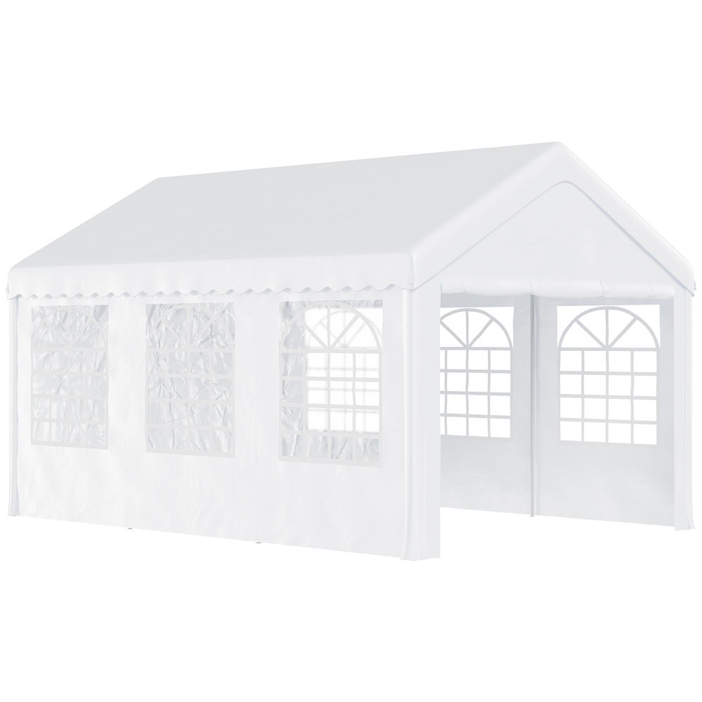 Outsunny tenda para festas 6x4x2,8m tenda de jardim com 4 paredes laterais aço e poliéster branco