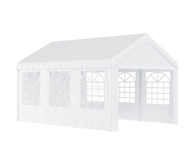 Outsunny tenda para festas 6x4x2,8m tenda de jardim com 4 paredes laterais aço e poliéster branco