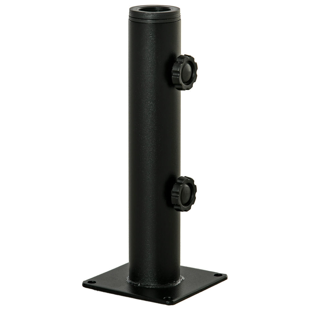 Outsunny suporte chapéu de sol para chão de cimento com 2 botões de bloqueio e 4 parafusos base de chapéu de sol para mastros de 34/38/48mm 12x12x30cm
