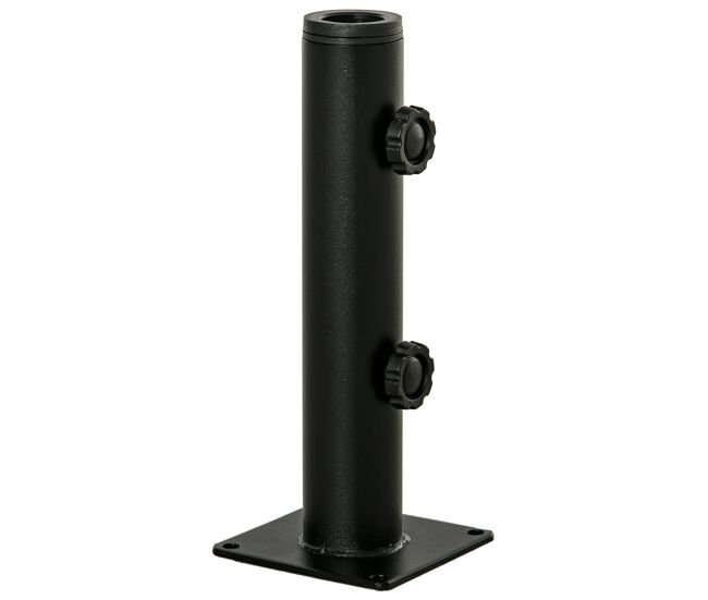 Outsunny suporte chapéu de sol para chão de cimento com 2 botões de bloqueio e 4 parafusos base de chapéu de sol para mastros de 34/38/48mm 12x12x30cm