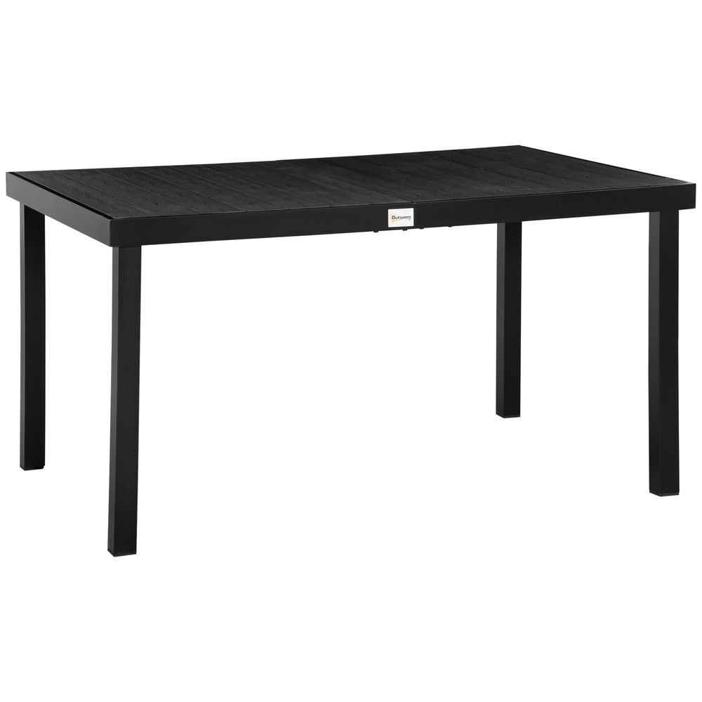 Outsunny mesa de jardim retangular mesa de exterior para 6 pessoas com bancada de ripas e estrutura de alumínio para terraço balcão 140x90x74cm preto