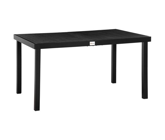 Outsunny mesa de jardim retangular mesa de exterior para 6 pessoas com bancada de ripas e estrutura de alumínio para terraço balcão 140x90x74cm preto