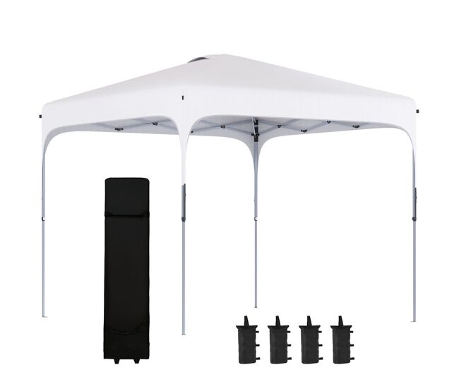 Outsunny tenda dobrável 2,5x2,5x2,68cm tenda de jardim com proteção uv 50+ altura ajustável com 4 bolsas de areia e bolsa de transporte para