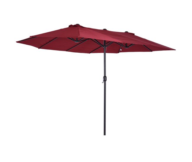Outsunny chapéu de sol duplo 4,55x2,65x2,38 m chapéu de sol de jardim com manivela manual resistente à água e com proteção solar uv para terraço pátio