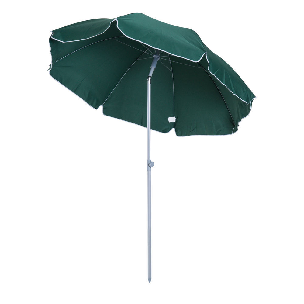 Outsunny chapéu de sol de praia ø202 cm chapéu de sol com toldo inclinável mastro desmontável e base pontiaguda para jardim verde