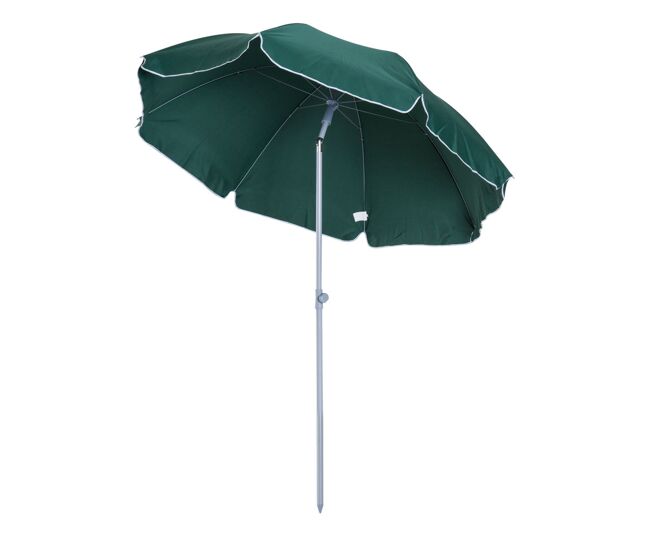 Outsunny chapéu de sol de praia ø202 cm chapéu de sol com toldo inclinável mastro desmontável e base pontiaguda para jardim verde