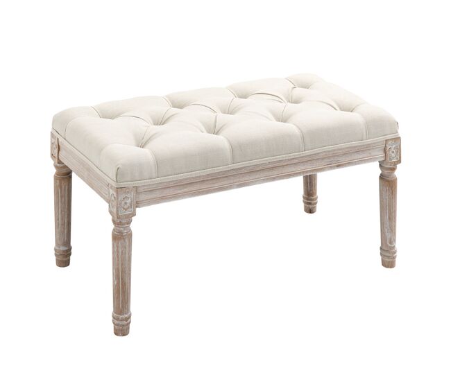 Homcom banco de pé de cama estofado com assento acolchoado e pés de madeira de borracha banco de estilo vintage para dormitório entrada sala de