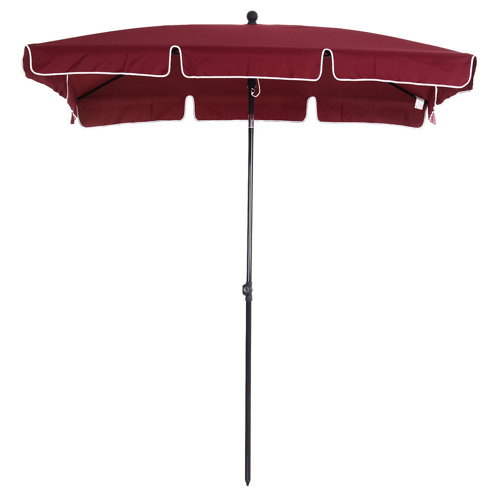 Outsunny chapéu de sol retangular de jardim 198x130x240cm chapéu de sol de alumínio com função de inclinação para terraço pátio exterior vinho
