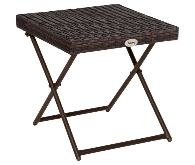 Outsunny mesa de jardim em vime sintético mesa de terraço exterior dobrável com pés cruzados e estrutura de aço para pátio varanda 40x40x40 cm marróm