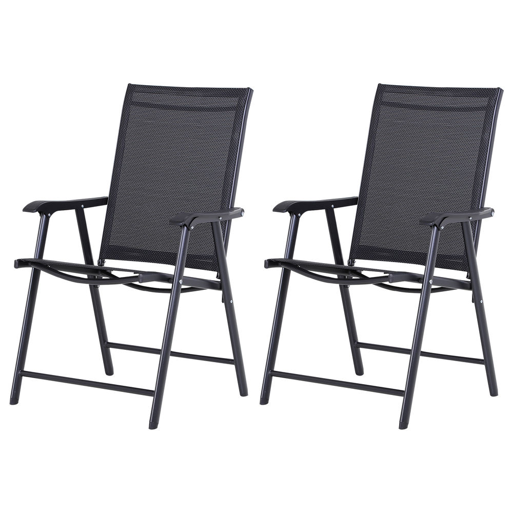 Outsunny conjunto de 2 cadeiras dobráveis para exterior com apoio para o braço cadeiras para jardim com textilene e metal carga 110 kg 58x64x94 cm