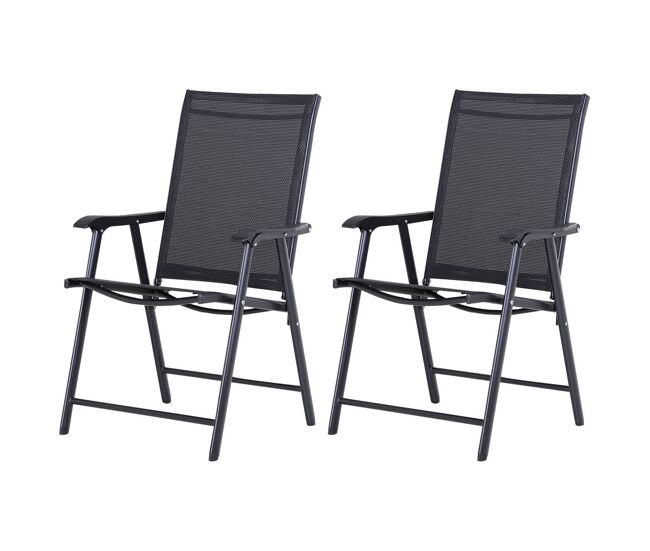 Outsunny conjunto de 2 cadeiras dobráveis para exterior com apoio para o braço cadeiras para jardim com textilene e metal carga 110 kg 58x64x94 cm