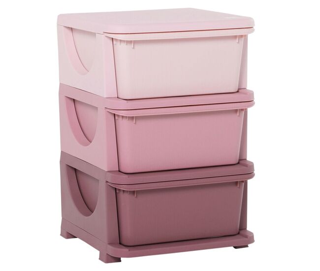 Homcom organizador de brinquedos para crianças acima de 3 anos com 3 gavetas arrumação para brinquedos roupas livros 37x37x56,5 cm rosa