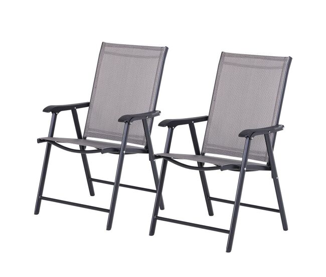 Outsunny conjunto de 2 cadeiras dobráveis para exterior com apoio para o braço cadeiras para jardim com textilene e metal carga 110 kg 58x64x94 cm