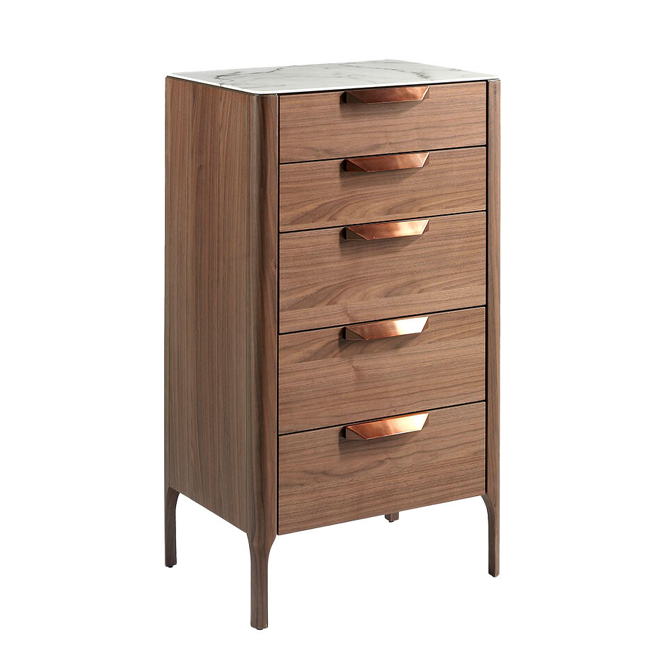 ANGEL CERDA Chiffonier em nogueira com tampo de vidro a imitar mármore 150
