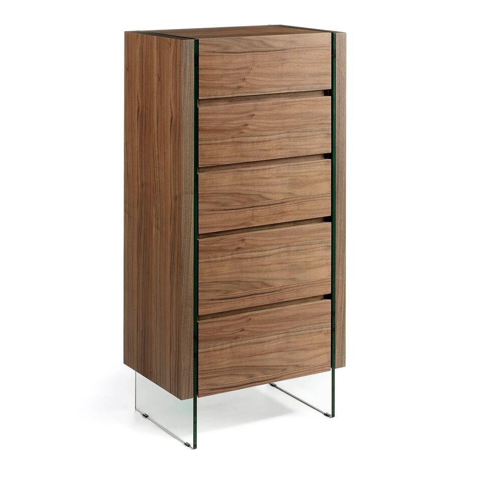 ANGEL CERDA Chiffonier em nogueira e vidro temperado