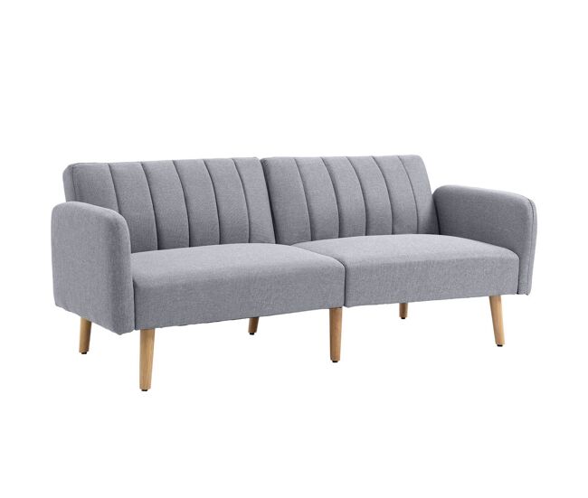 Homcom sofá cama de 2 lugares com encosto ajustável em 3 posições apoio para os braços desmontável e pés de madeira sofá duplo moderno para sala de