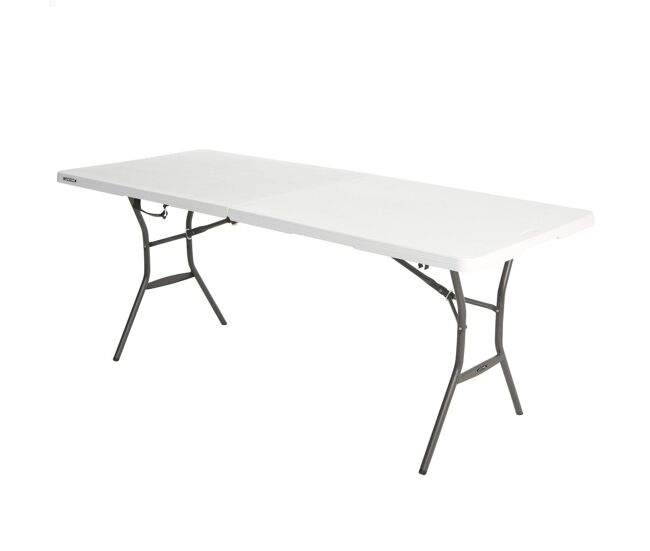Mesa retangular dobrável efeito granito branco lifetime 185x76x74 cm