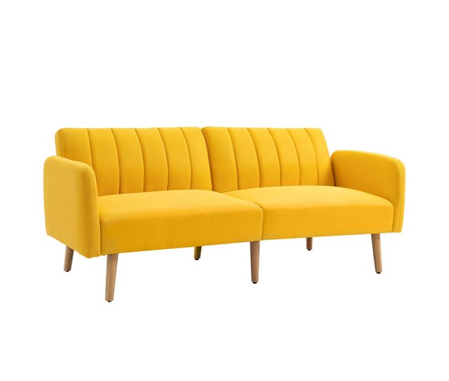 Homcom sofá cama de 2 lugares com encosto ajustável em 3 posições apoio para os braços desmontável e pés de madeira sofá duplo moderno para