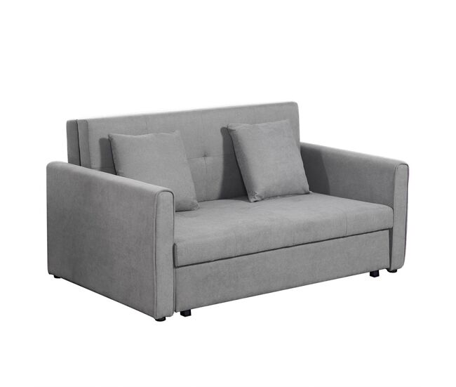 Homcom sofá cama de 2 lugares estofado em algodão com 2 almofadas apoio para os braços e armazenamento sofá duplo moderno para sala de estar