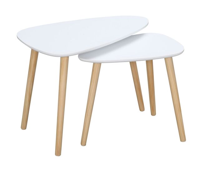 Homcom conjunto de 2 mesas auxiliares com pés de madeira mesas de café para sala de estar dormitório escritório 59,5x39,5x45cm e 44,5x28,5x40cm blanc