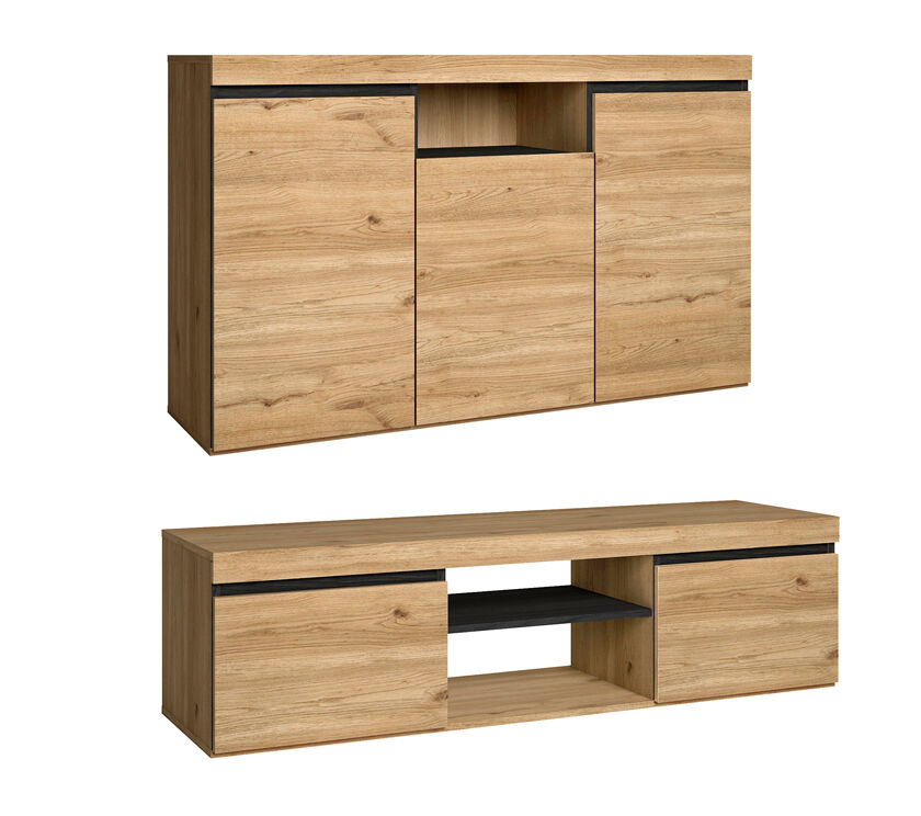 Skraut home -set naturale buffet-móvel tv 140cm, sala de jantar mobiliário auxiliar, carvalho preto, nórdico