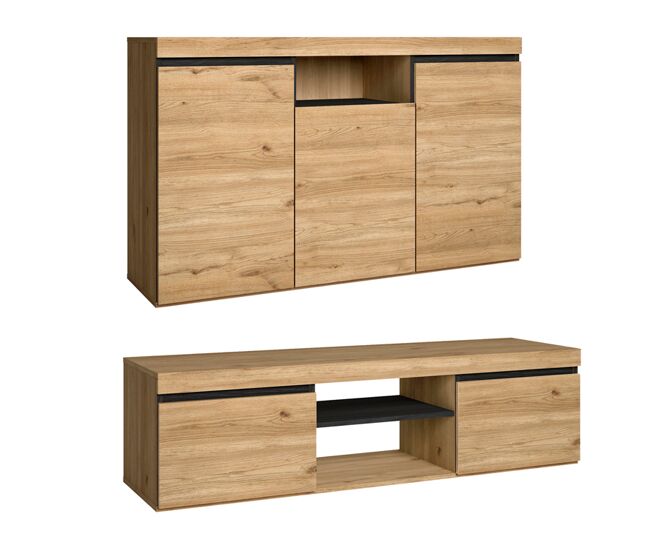 Skraut home -set naturale buffet-móvel tv 140cm, sala de jantar mobiliário auxiliar, carvalho preto, nórdico