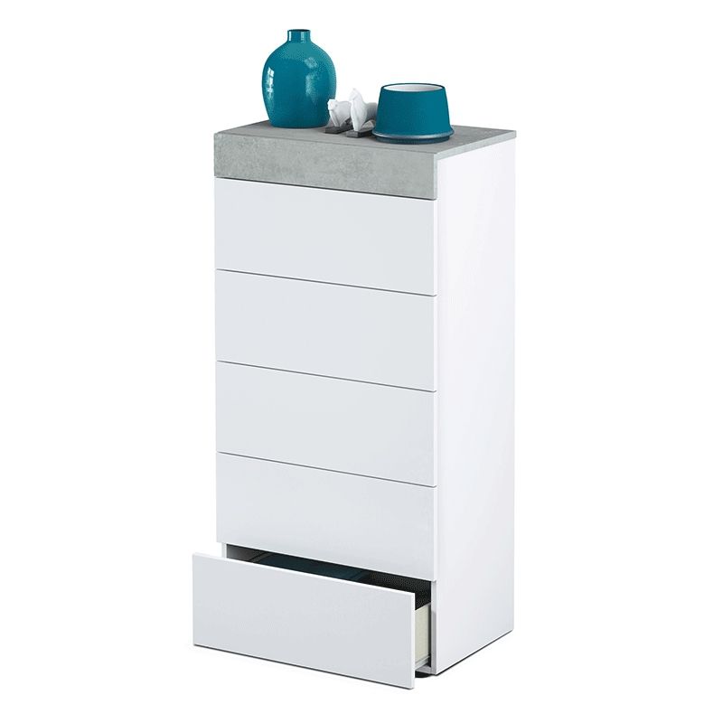 Duehome Cómoda Tekkan Chiffonier Artik ( Mate) - Cinzento Cimento 61 X 118 X 40Cm Cm Branco