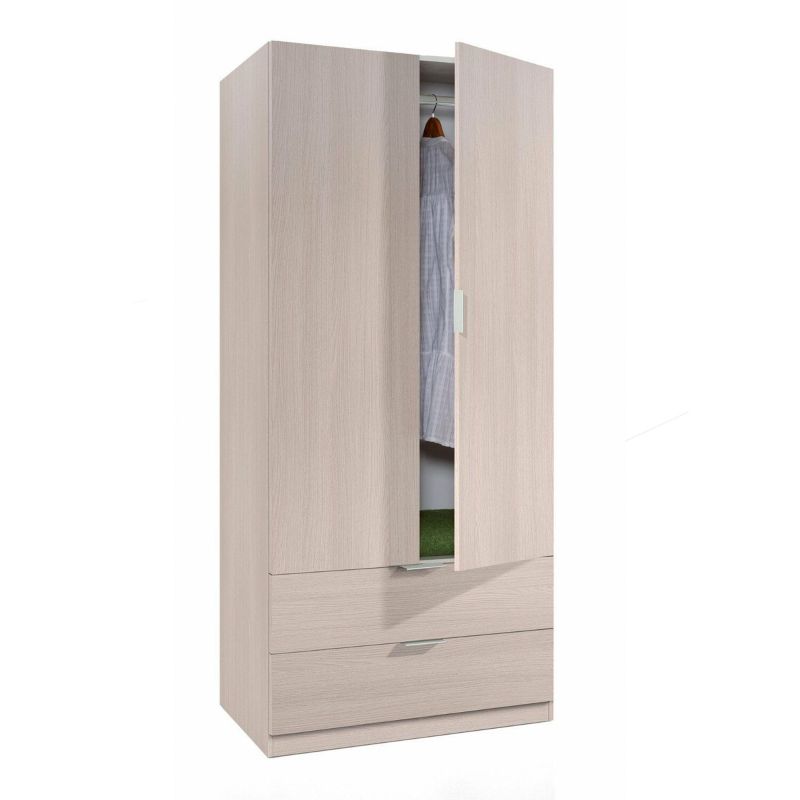 Duehome Roupeiro Low Cost 2 Portas 2 Gavetas Carvalho 81,5(Armario)/75(Cajón) X 180(Armario)/13(Cajón) X 52 (Armario) / 45 (Cajón) Cm Castanho